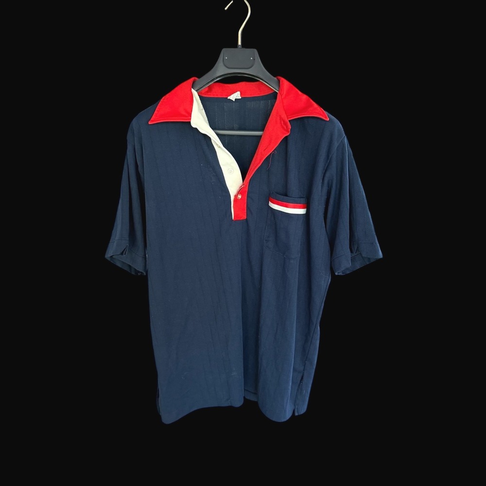 Vintage 60's Hilton Coors Beer Bowling Polo Shirt XL Navy Red Made in USA